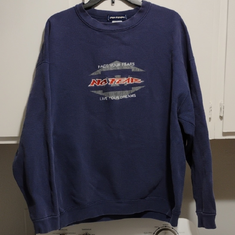 SALE! RARE! NO FEAR Face Your Fears Live Your Dreams Vintage Navy Sweater (#701)